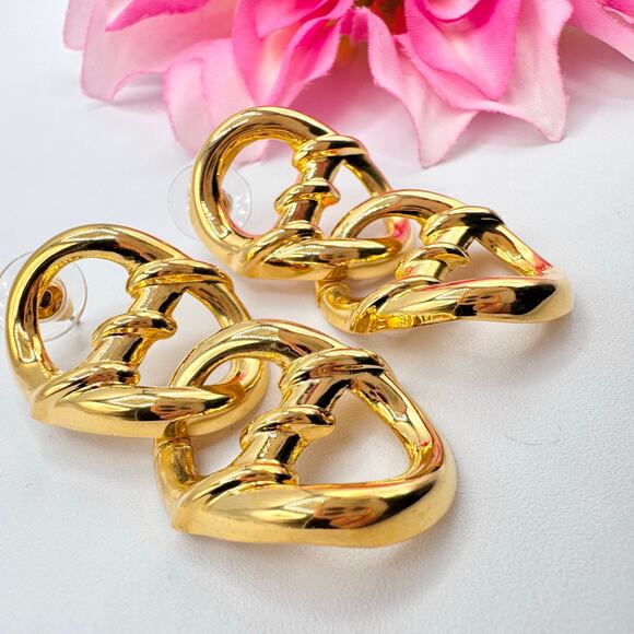 Vintage Big Chunky Chain Link Earrings 80s 90s Preppy Chic Runway Statement - Picture 5 of 9